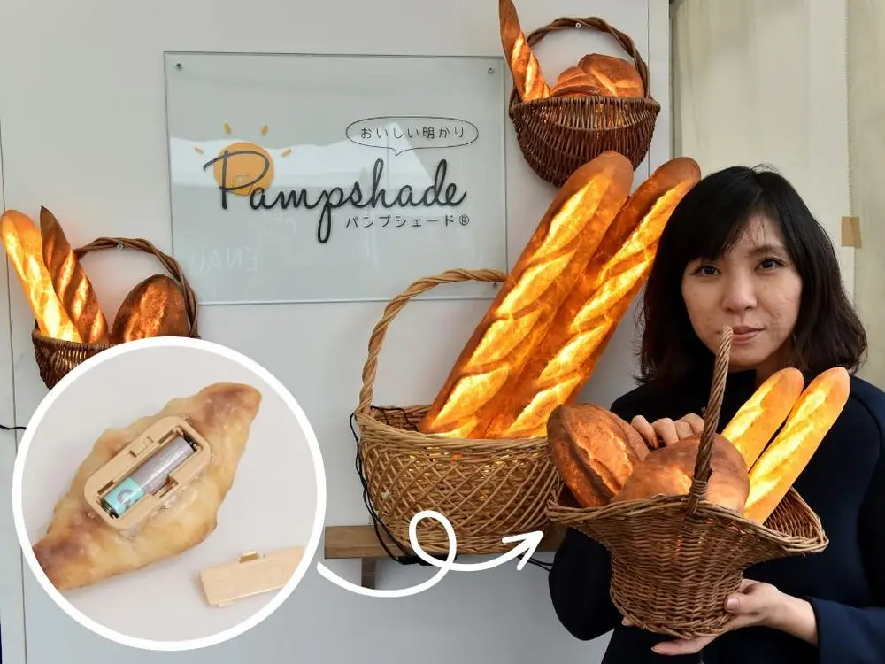 A Japanese artist turns unsold croissants into $88 lamps to shed light on food wastage, but the fine print warns that ‘rat damage may also occur’