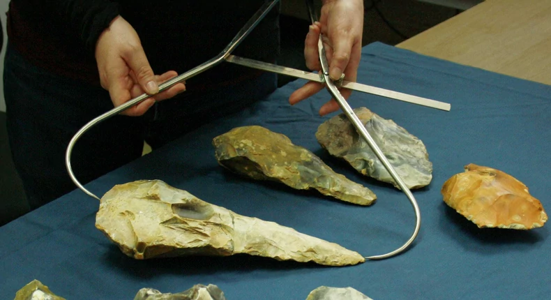 Mysterious giant 300,000-year-old hand axes were found at an Ice Age site in England.