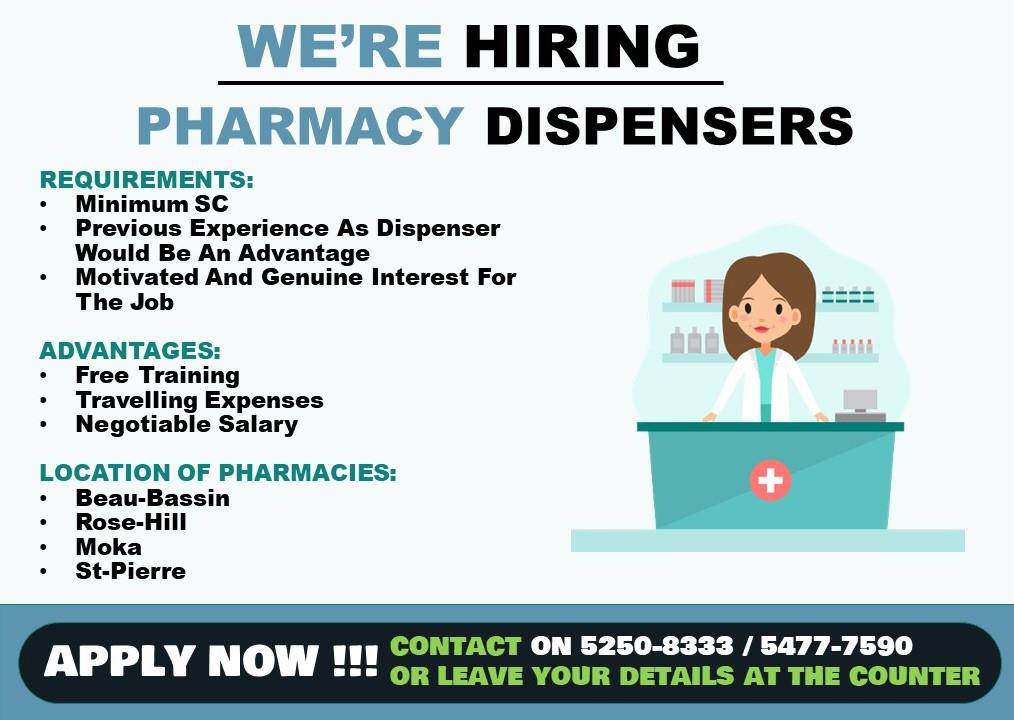 URGENT: HIRING PHARMACY DISPENSERS (WITH OR WITHOUT EXPERIENCE)